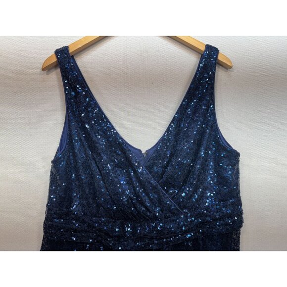 Women's Sequin V Neck Long Bridesmaid Dress Sz 1B Navy Sleeveless - Picture 6 of 13
